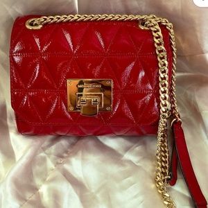 Michael Kors red chain crossbody flap handbag